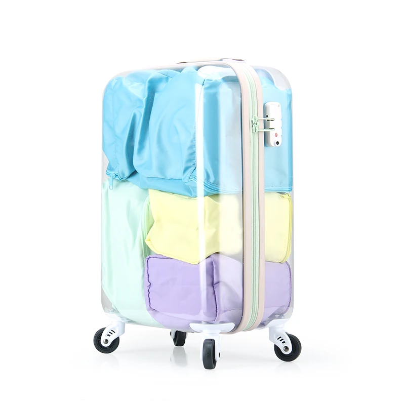 OEM Custom Logo Femme Carry On Clear Luggage Cabin Transparent Travel Trolley Bags Luggage Suitcase Sets