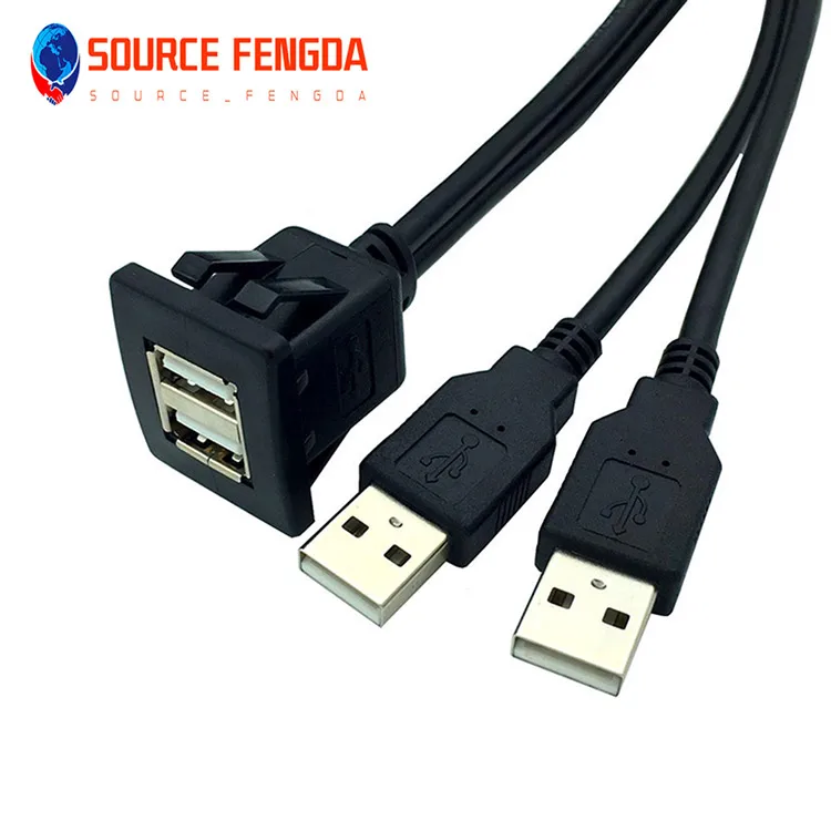 USB A 2.0 cable Dual Ports with Buckle  Panel Flush Mount Cable  for Car Truck Boat Motorcycle Dashboard USB cable