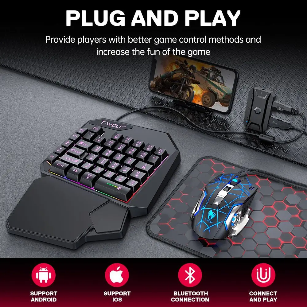 Magnetic Wholesale small colorful backlight one hand mobile mini keyboard and mouse for free fire gaming