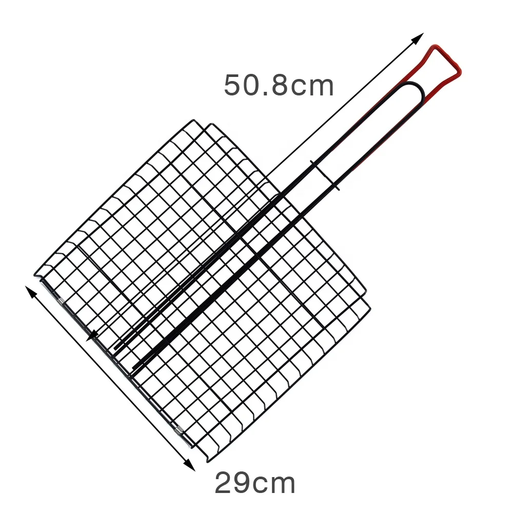 Simple Stainless Steel Bamboo BBQ Grills Non-Stick Coating Mesh Basket Waterproof with Charcoal Accessory for Cooking Baking