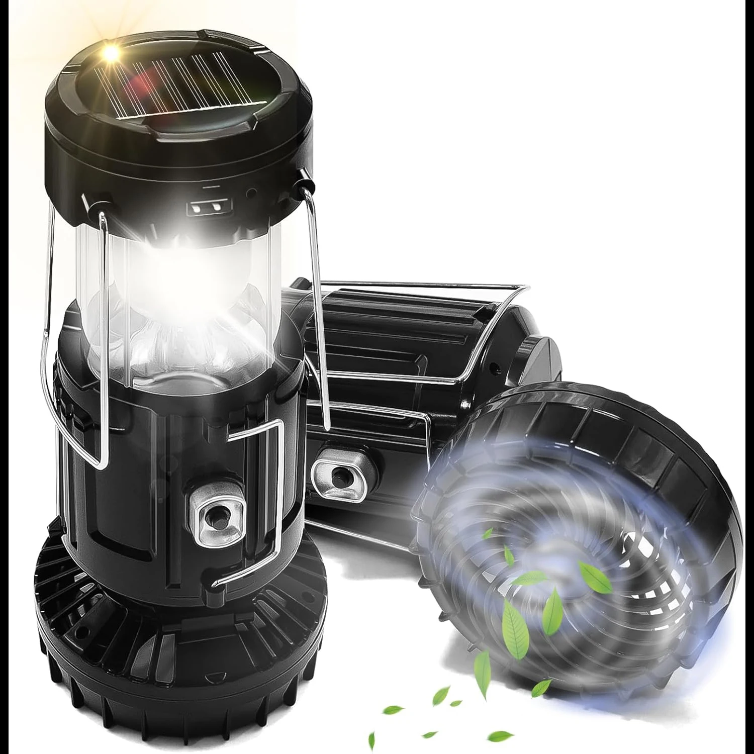 Popular Outdoor Solar Power Camping Lantern with Fan Collapsible Rechargeable LED light Compact Portable Camping Light