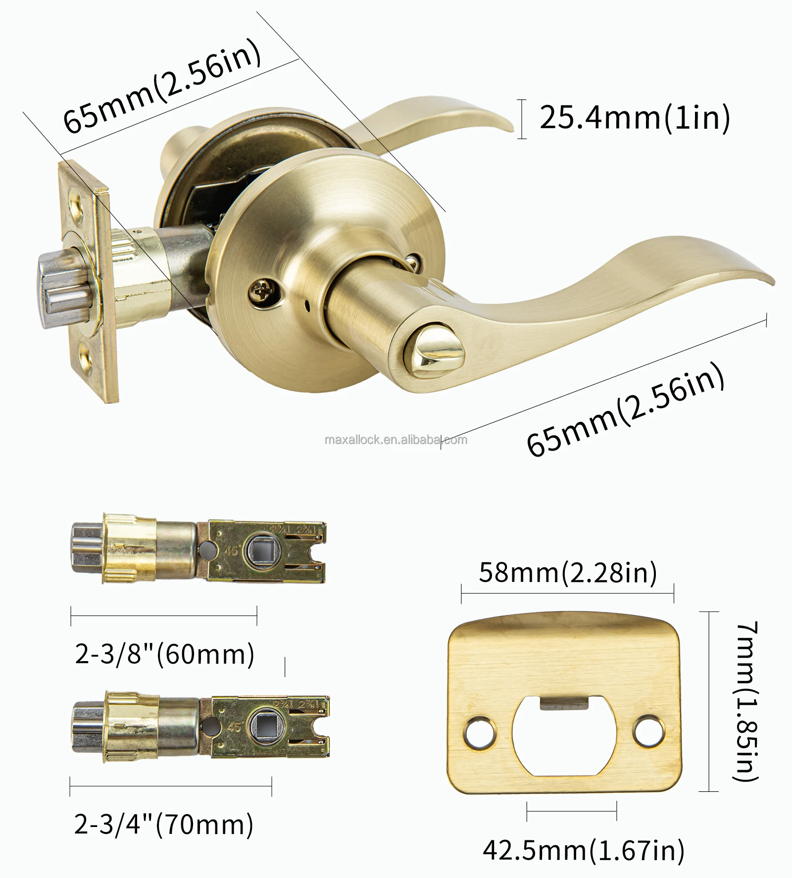 Interior privacy tubular door lever bedroom bathroom entry keyed stain srass lever door handle with lock