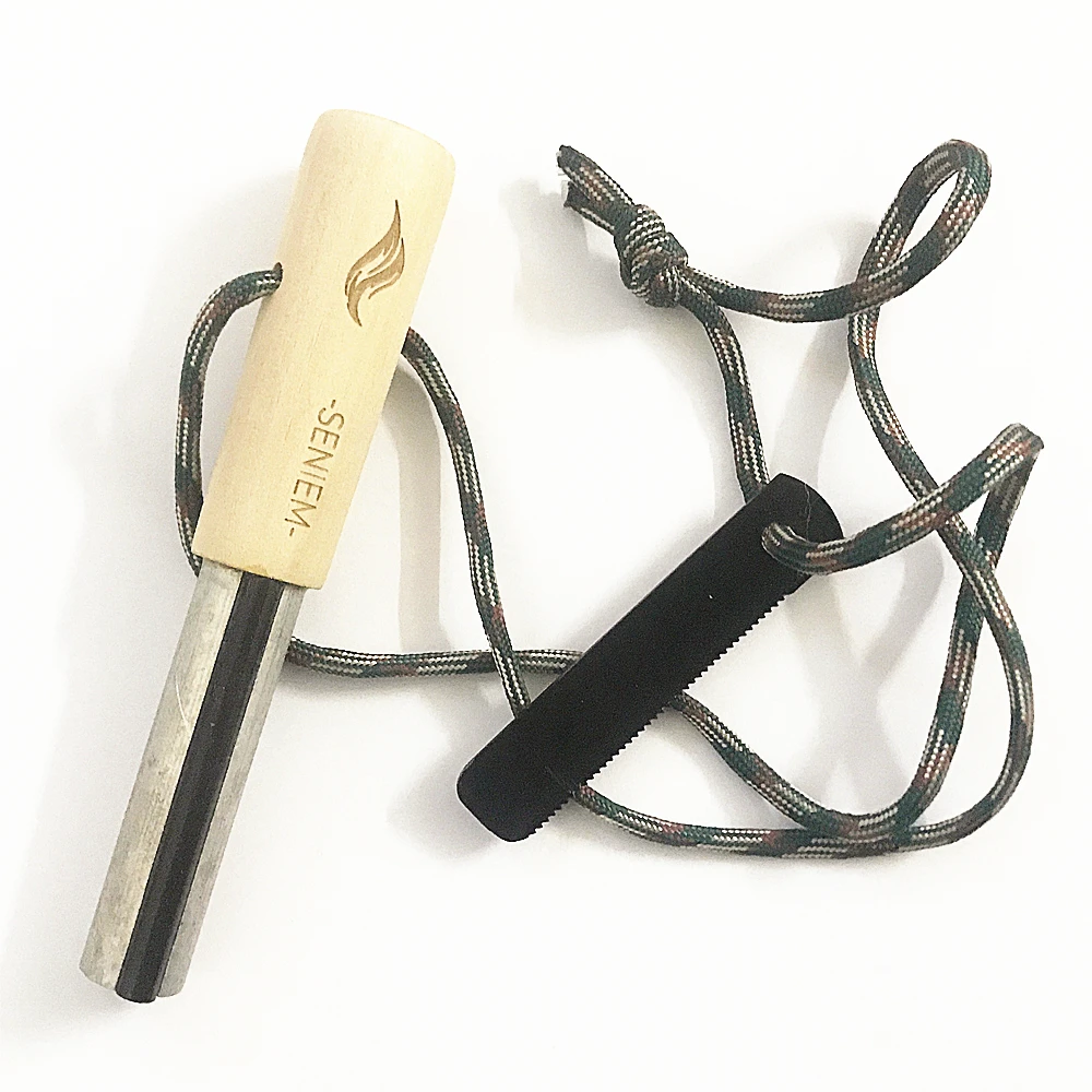 Wood Handle Quick Fire Starters Survival Tool Kit Camping Flint Stone Starters