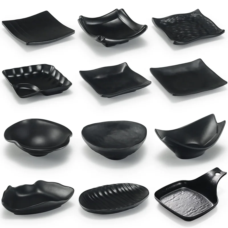 Factory Hot Sale gourmet restaurant dishes matt black dinnerware set plato melamine japanese tableware