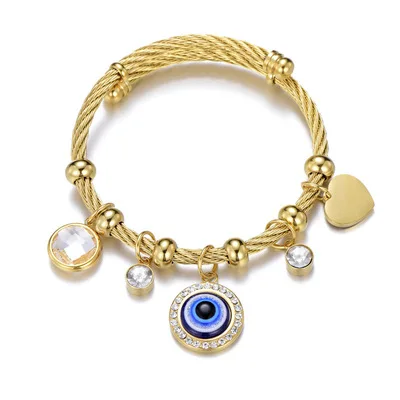 2023 Fashion Stainless Steel Gold Plated Lucky Turkey Blue Eye Wire Bracelet Femme Jewelry Lover Heart Evil Eyes Bracelet