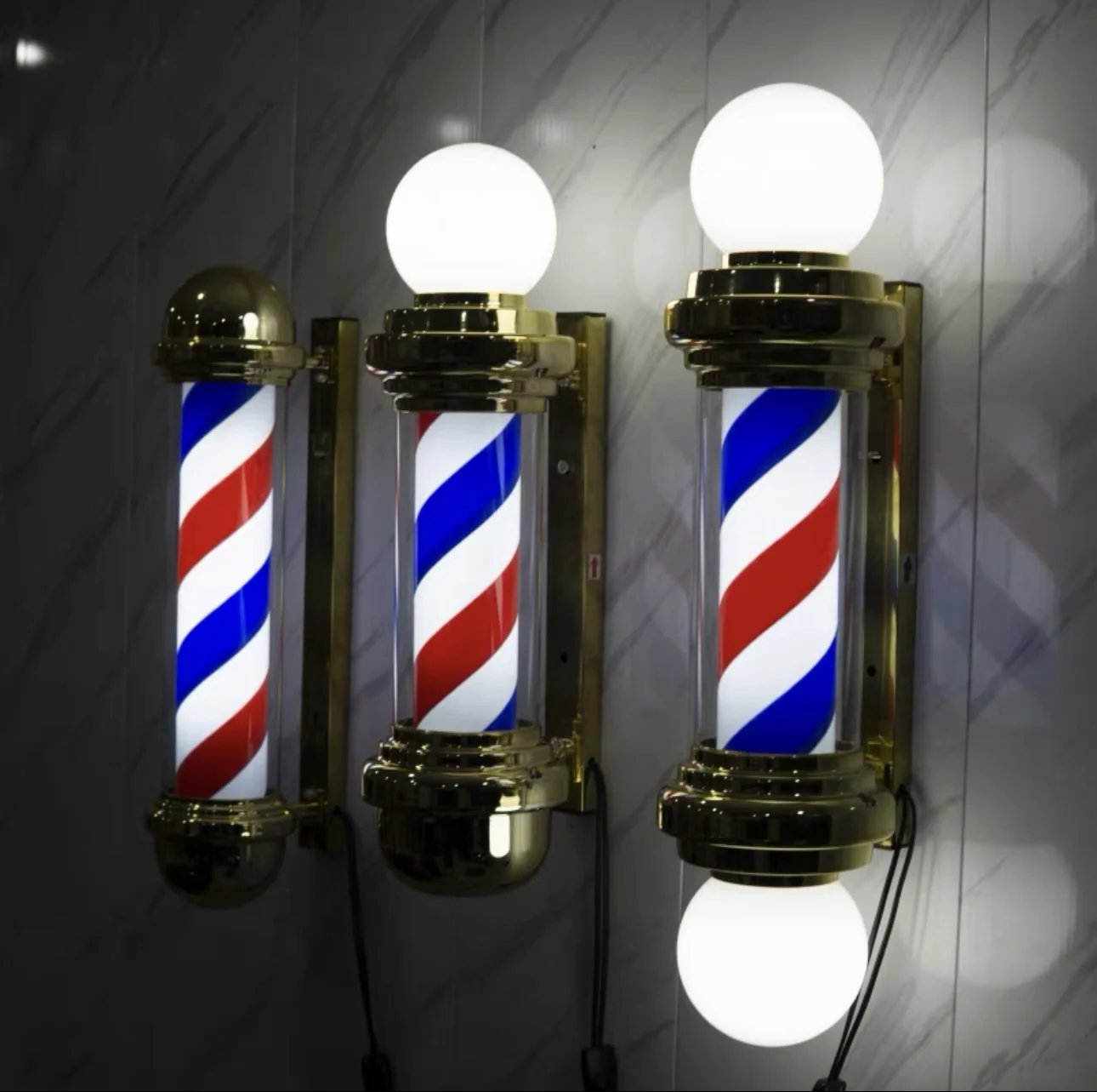 Professional Barbershop Hair Salon Equipment Led Lamp Outdoor Wall Mounted Barbers Pole Waterproof Rotating Salon Led Light