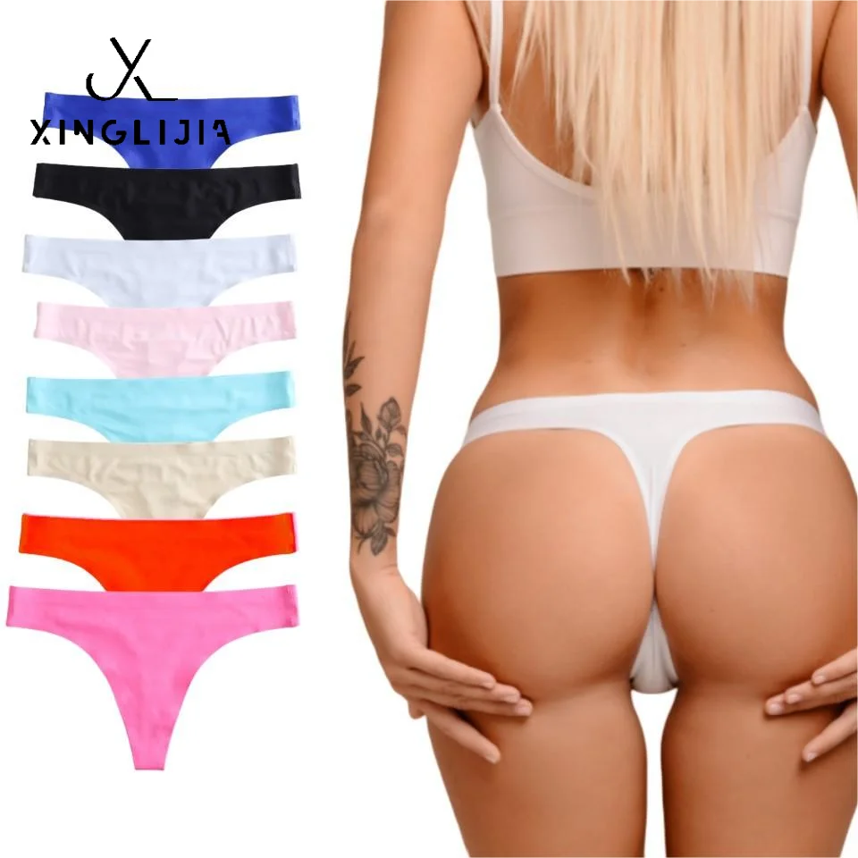 Ice silk sports fitness plus size summer thong women feel low waist without trace inside T pants one piece