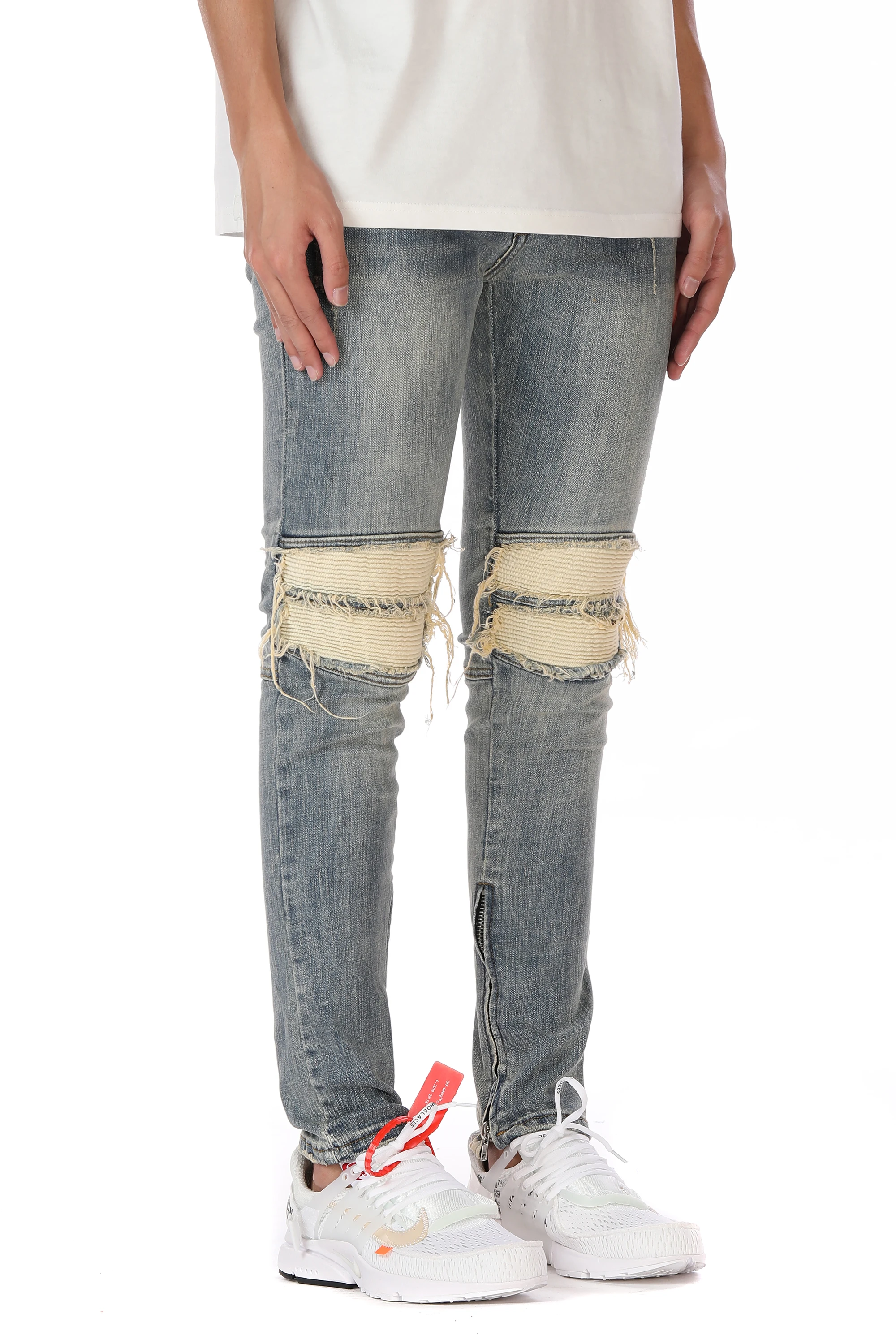 Мужские узкие байкерские джинсы, синие модные облегающие эластичные джинсы на молнии