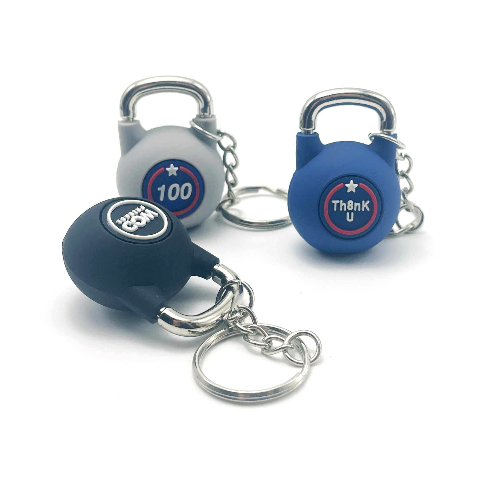 Gym Promotional Metal Crafts Keychains Custom 3D Double-Sided Logo PVC Rubber Barbell Key Chain Fitness Dumbbell Keychain