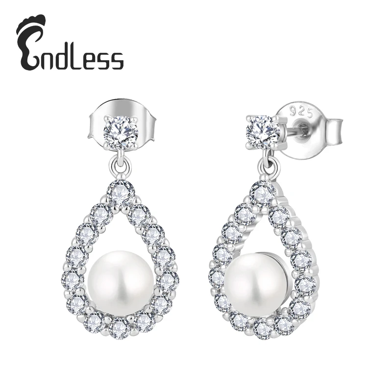 Elegant Luxury Jewelry Chandelier 925 Sterling Silver Earrings 5A Zirconia Bridal Wedding Freshwater Pearl Drop Earrings