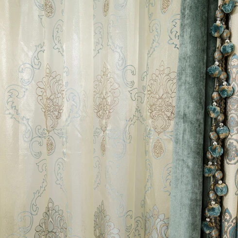 Classic jacquard blackout curtain fabric with printed voile printed sheer curtain for home and hotel