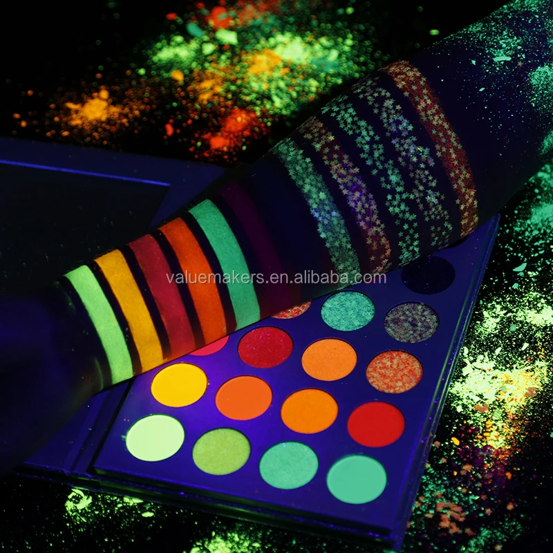 Neon Glow Under UV Light in Dark Private Label 24 Colors Neon Pigments Star Shape Glitter Eyeshadow Palette