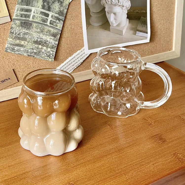 Creative Vintage 13oz Transparent Grape Shaped Glassware Borosilicate Glass Mug With Handle For Sublimation