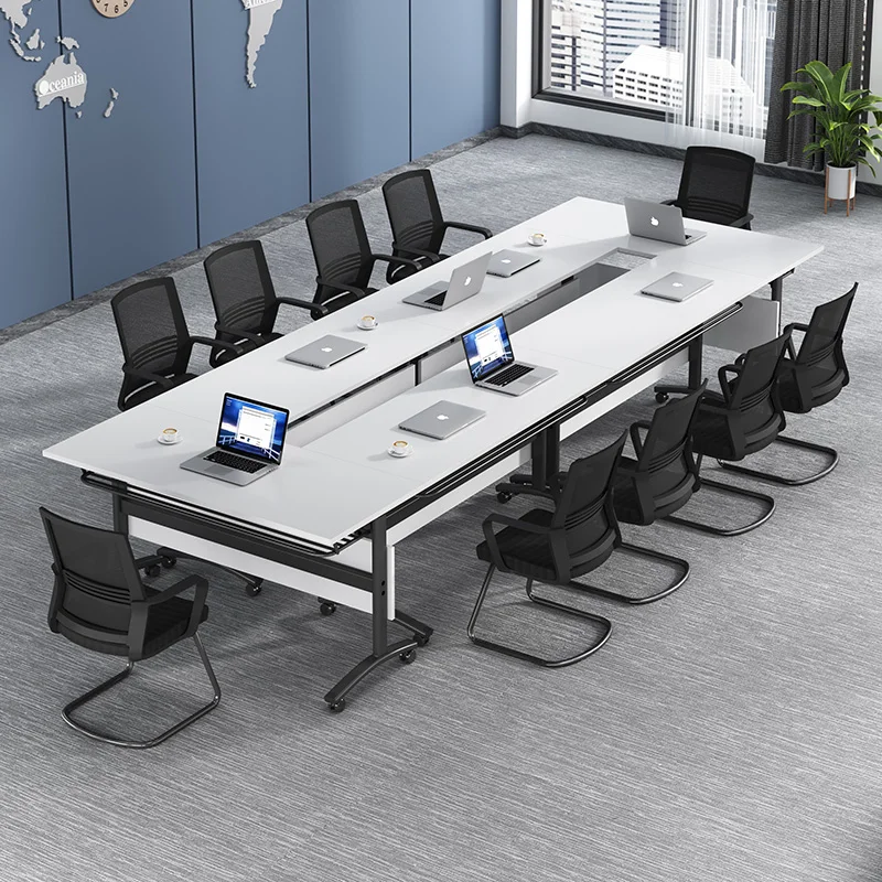 Folding Training Table and Chair Combination Conference Table Double Tutoring Class Study Desk Long Table Office Movable Desk
