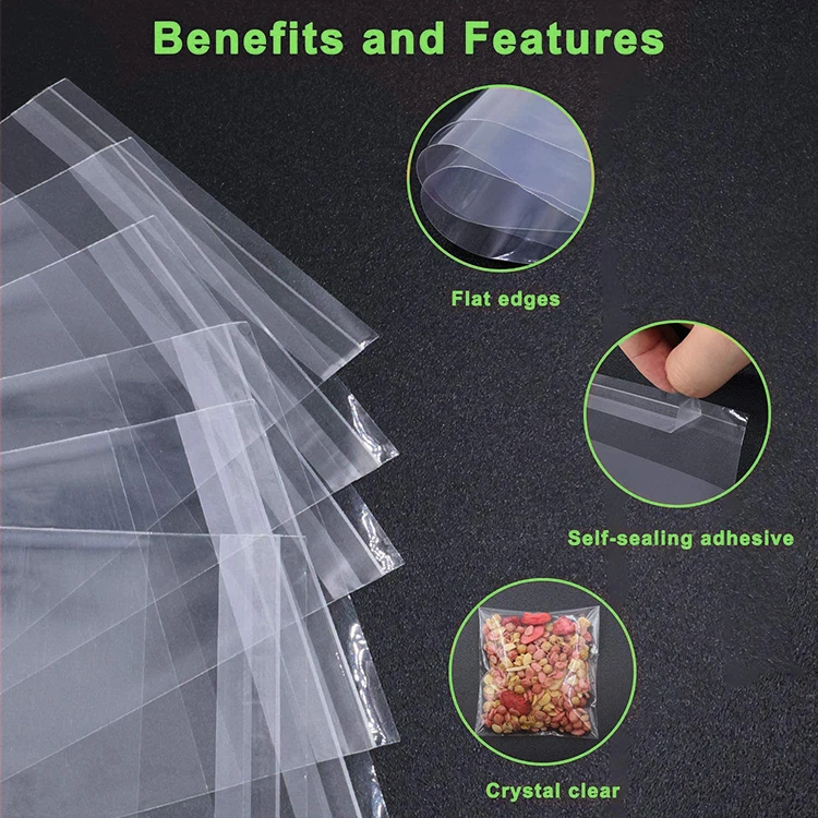 Custom Logo Printing Resealable Apparel Package OPP Bag Self Sealing Bopp Transparent Cello Clear Plastic Cellophane
