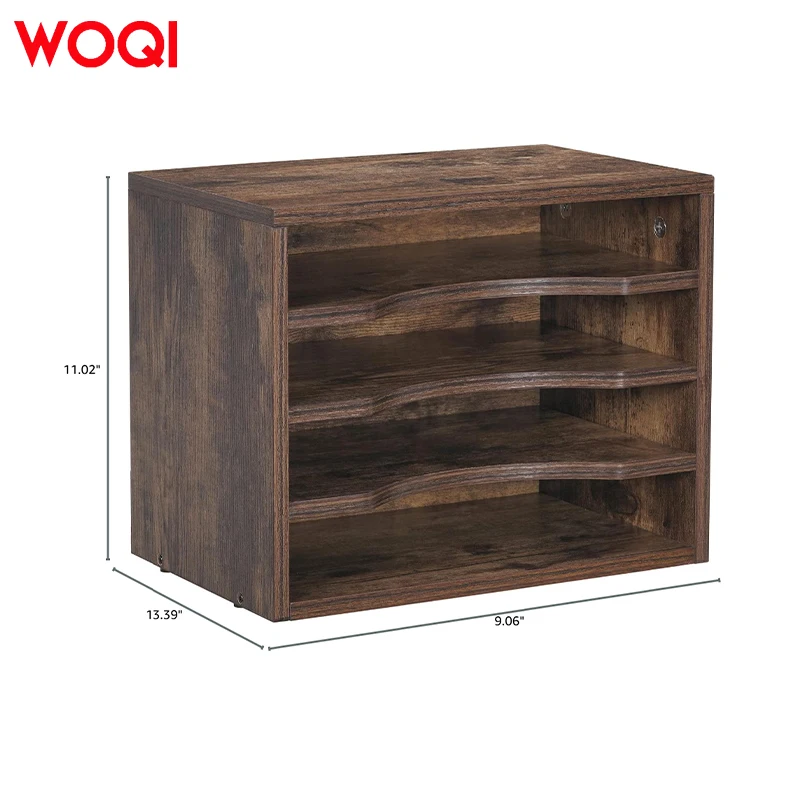 WOQI Vintage Wooden File Folder with 3 Adjustable Shelves for School & Home Office Wood Crafts Wooden Boxes