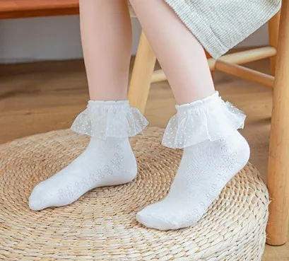 Hot-selling Fashion Black White Lace Children Tube Sweet Dress Socks Custom Cotton Crew Kids Sock Wholesale