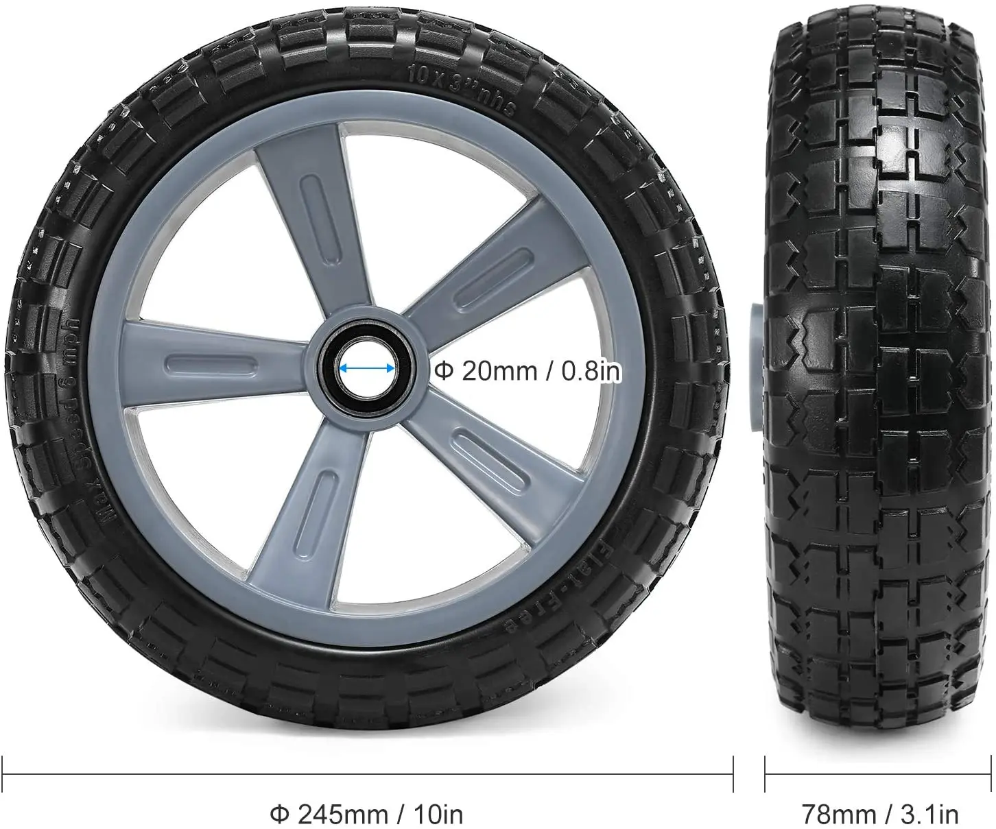 8x3 in Flat Free Tire Wheel Plastic wheel hub 10x3.50-6 kayak trolley wheel