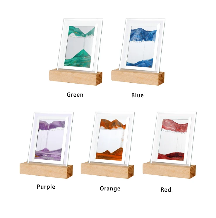 RICHSHINING Dynamic Quick Sand Night Lamp Morden Art Table Desk Glass Lamp 3D Flowing QuickSand Painting Night Light