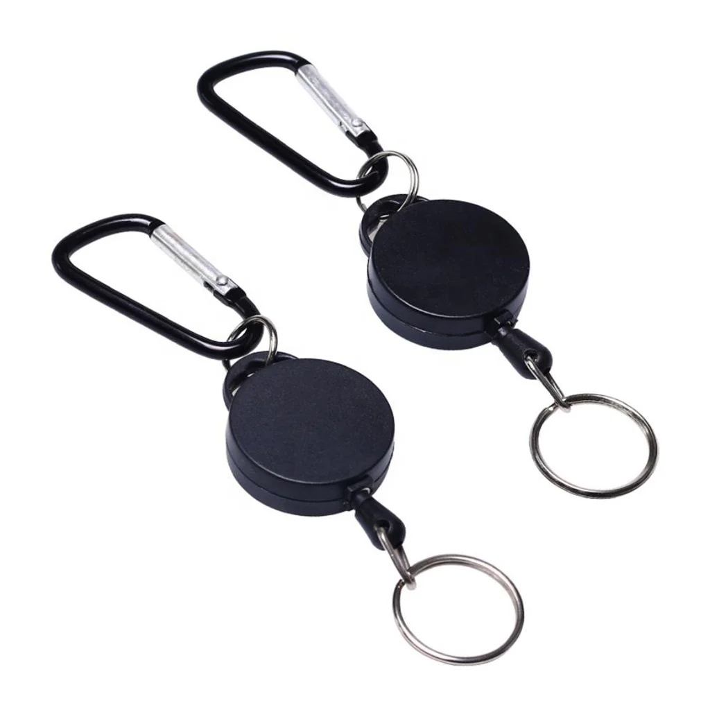 Retractable telescopic badge holder key ring carabiner