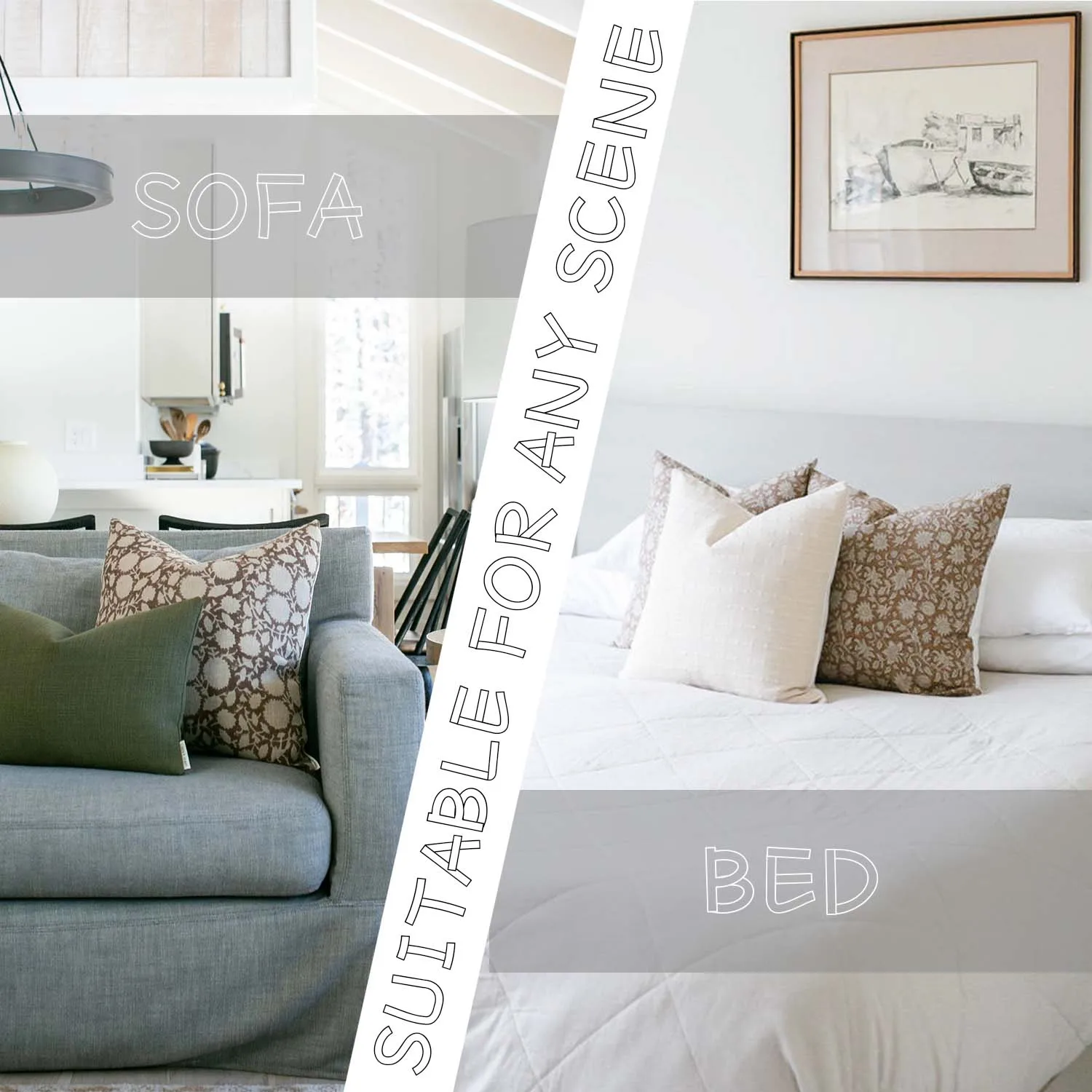 New Design 18x18 20x20 22x22 24x24 Muted Dusty Blue Designer Floral Blue Handblock Pillow Cover Neutral Home Decor