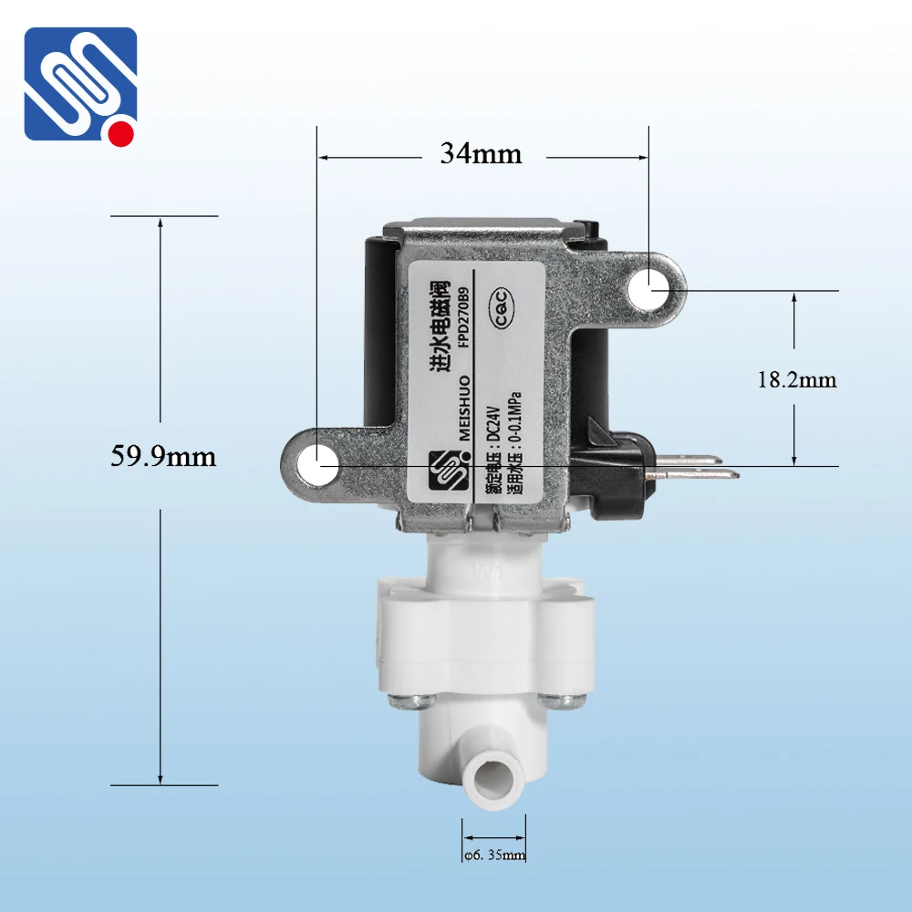 Meishuo FPD270B9 food grade 12V 24V 6.35mm Plastic solenoid valve normal temperature for RO Water System