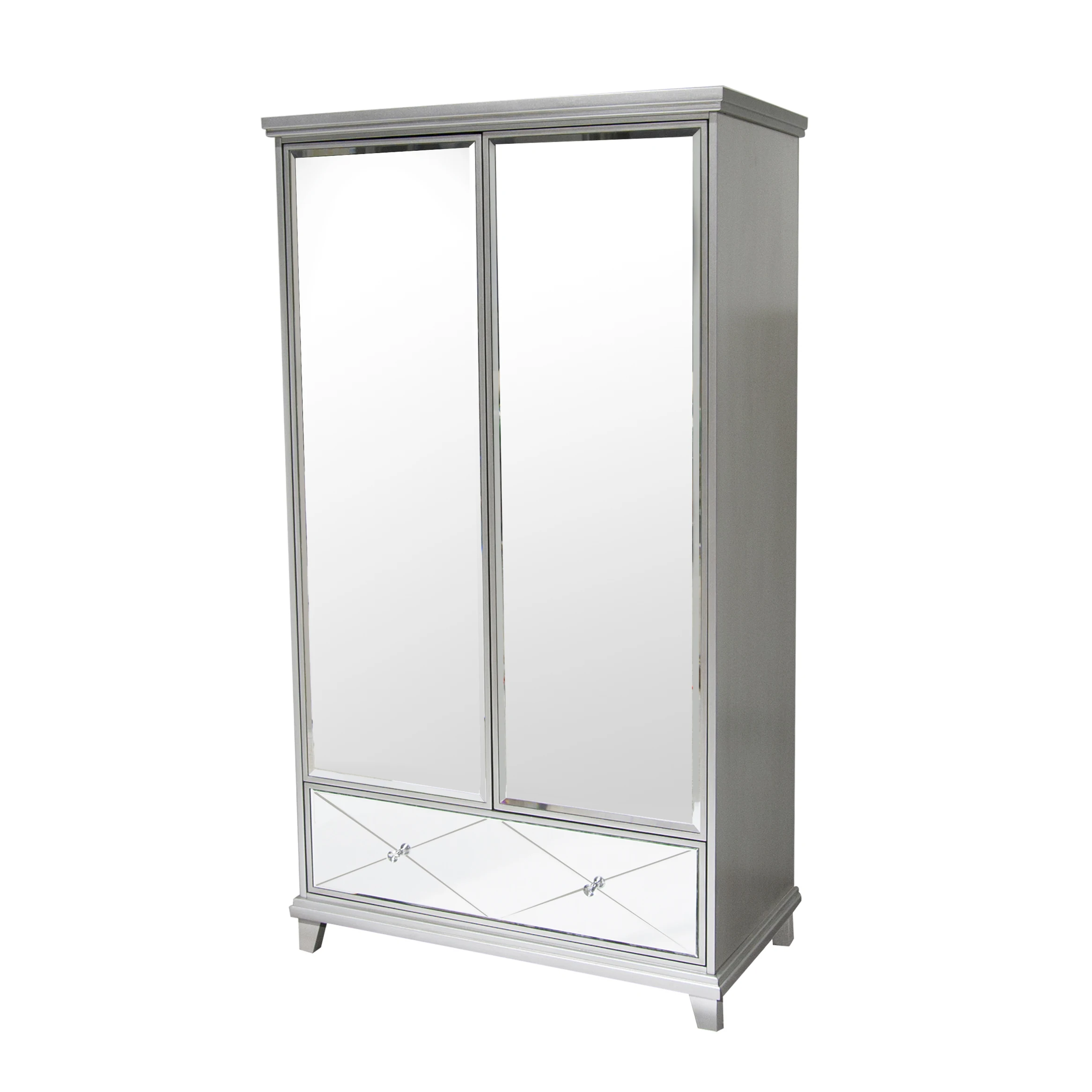 Современный стиль чистого серебра из массива дерева с двойной дверью стеклянный зеркальный шкаф для гардероба скрытый