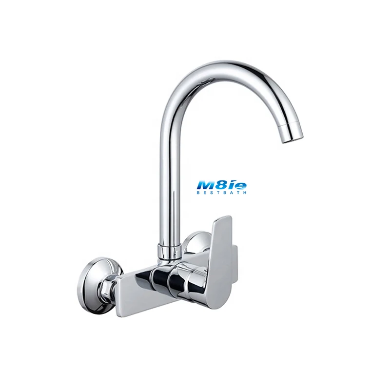 M8 High Quality Sanitary Ware Stainless Steel Hot and Cold Single Handle Deck Mounted Sink Water Mixer Tap Kitchen Faucet