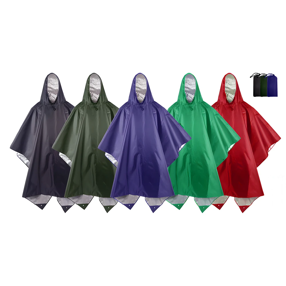 High Quality Portable Multifunctional 3 in 1 Rain Coat Hiking Camping Raincoat Poncho Mat Awning Durable Outdoor Rain Gear