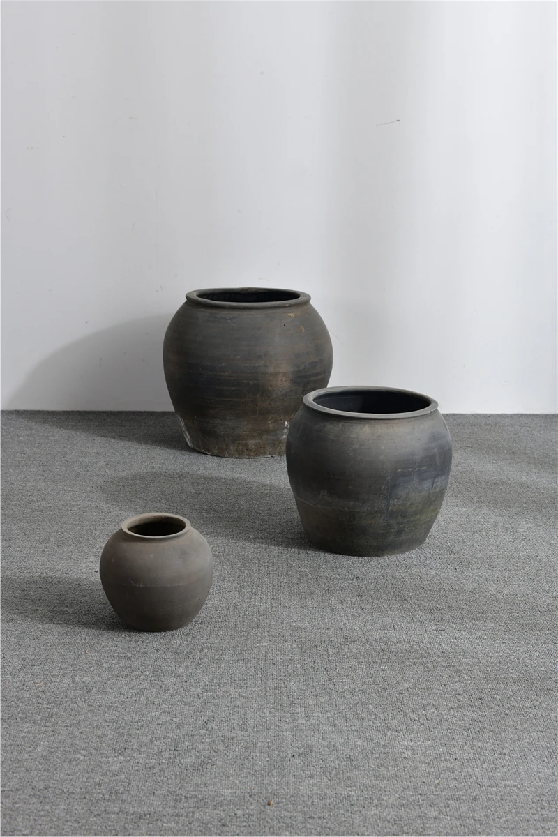 chinese antique pottery pots old original shanxi flower pots grey clay pots