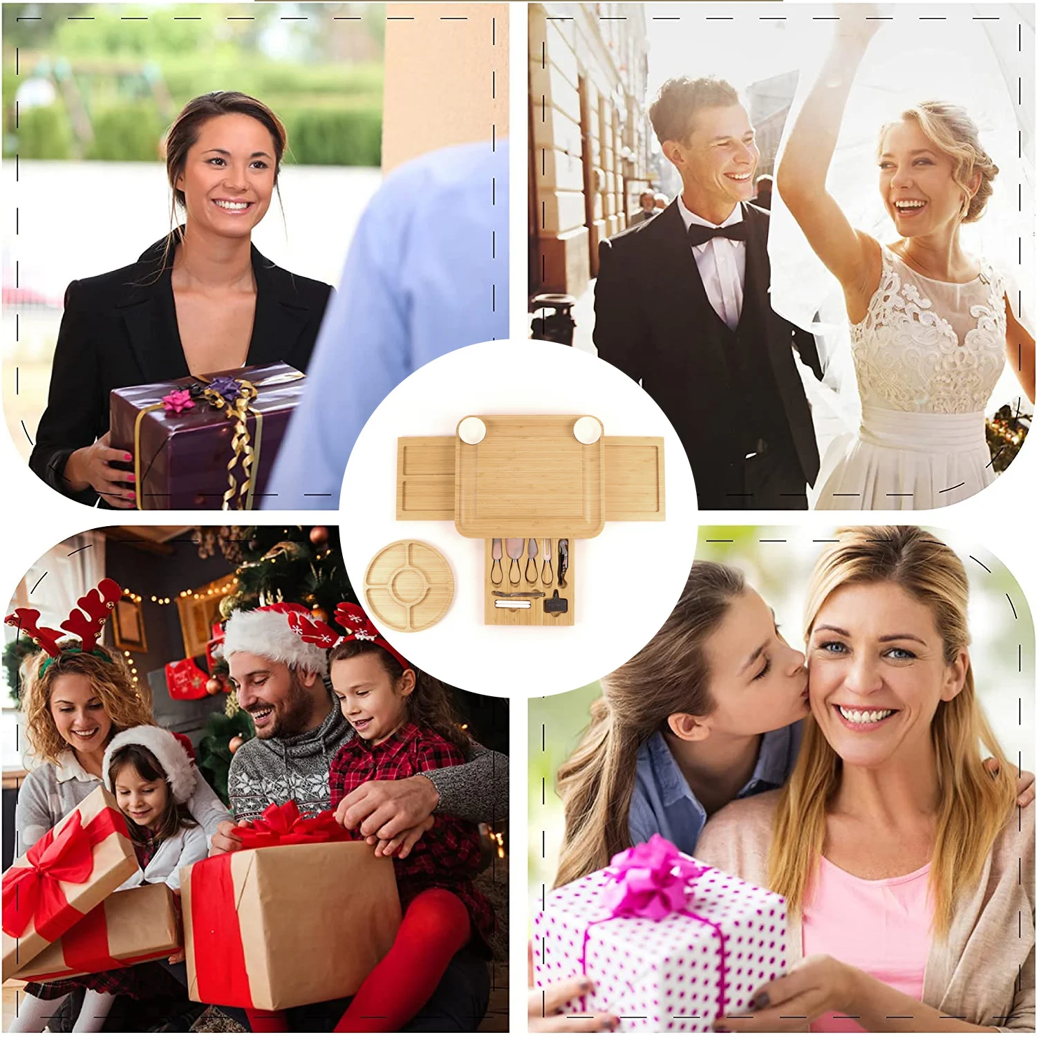 Bamboo Cheese Board Set With Drawer Meat Charcuterie Platter Cutlery Set High Quality Charcuterie Board With 4 Cheese Knives