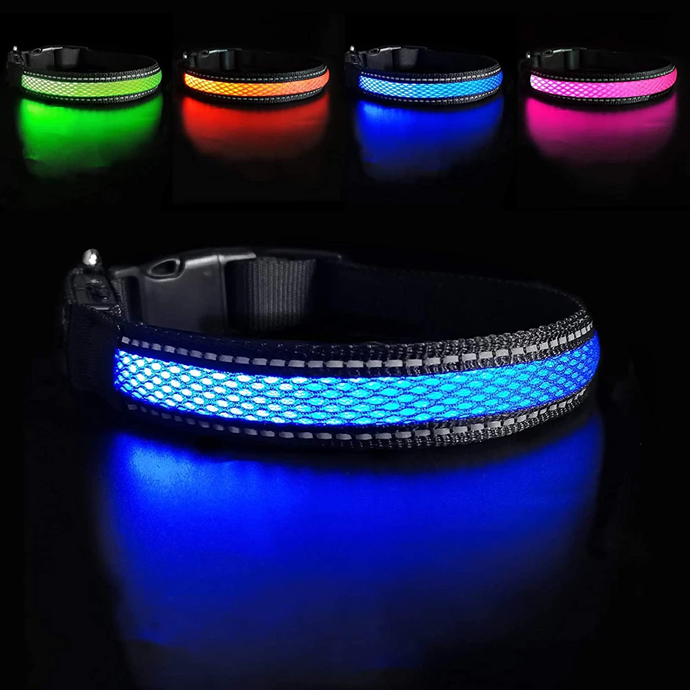 Anti Lost Night Safety USB Rechargeable LED Glow Up Adjustable Collares De Perros Nylon Pet Dog Collar For Small Big Dogs