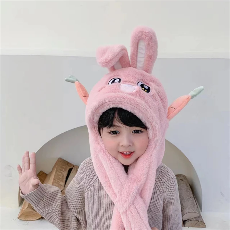 New Style Popular Lovely Ear Moving Long Ear Rabbit Bunny Hat Plush Animal Head Hat With Paws Gift for Girls Holiday