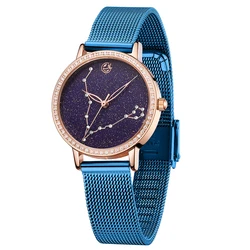 MEGIR 2021 Blue Starry Sky Constellation Star Watch For Women with Japan Movt Luxury Quartz Ladies Wristwatch for Girls
