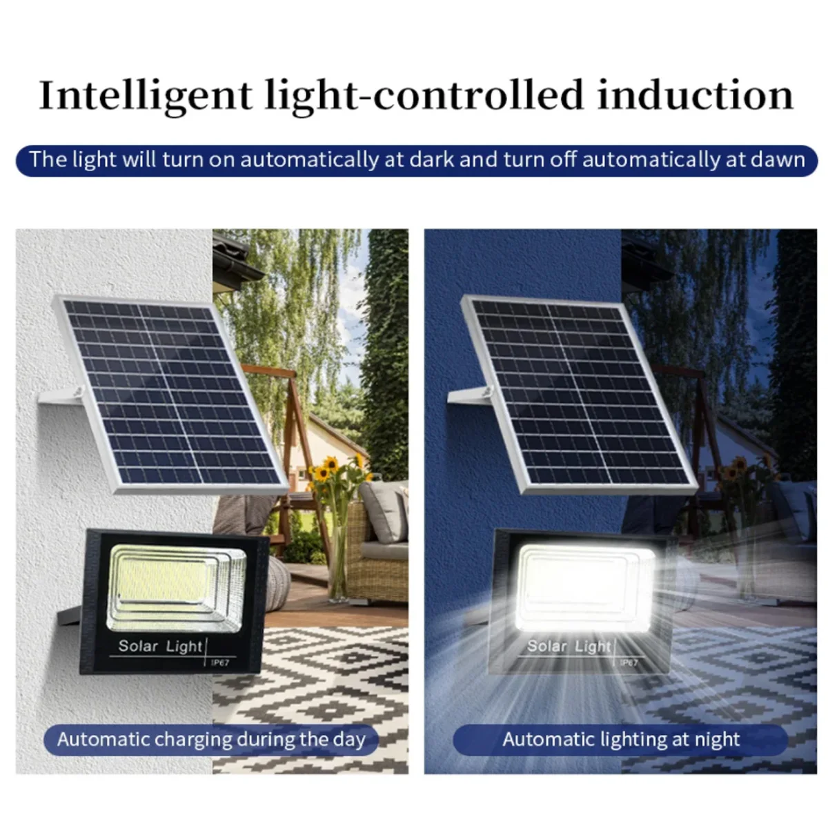 100W 200W Black Garden Lighting Solar Floodlight Anticorrosion with Remote Control