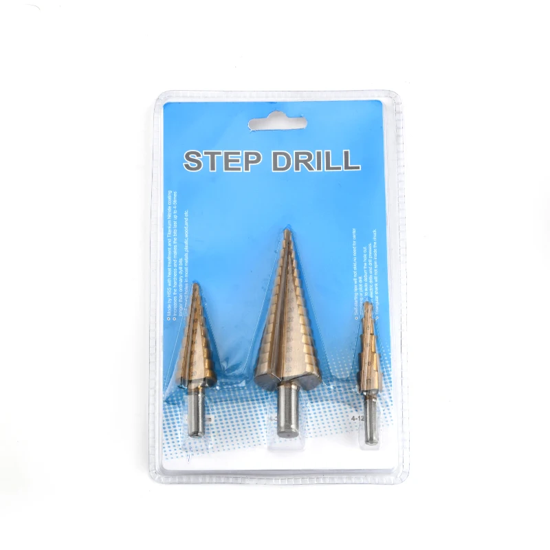 High Quality 3PCS High Speed Steel HSS Titanium Coated 3pc ipower Step Drill Bits Set Box pack