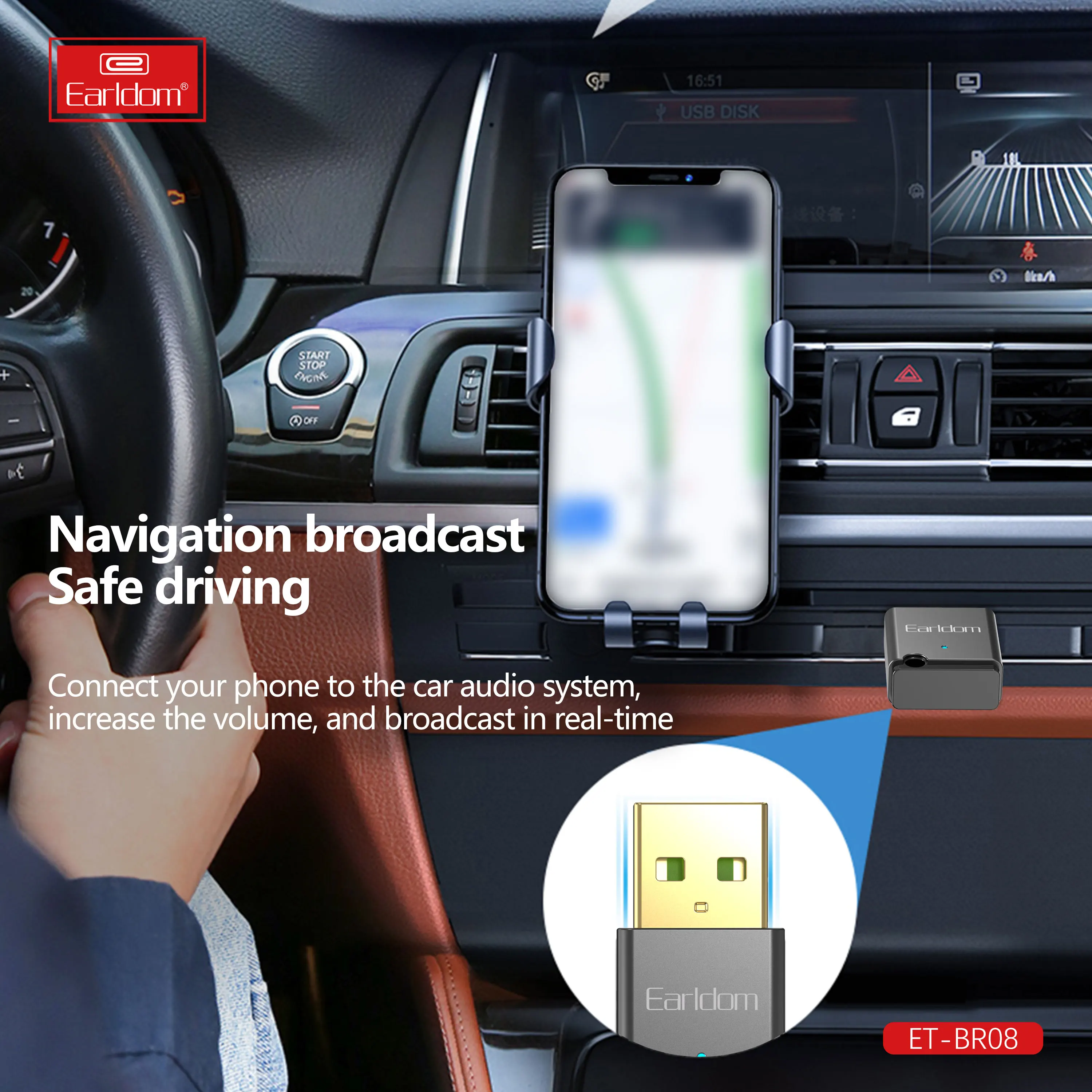 EARLDOM USB Blue-tooth 5.2Adapter Receiver Transmitter for PC Wireless Transfer for BT Speakers Mouse