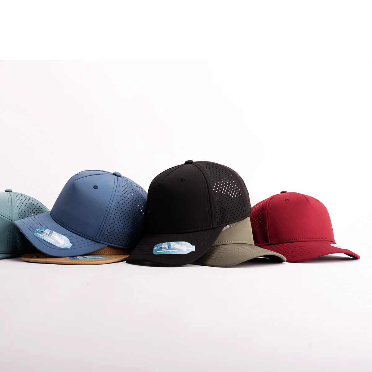 Custom 5 Panel Embroidery Logo Eco-friendly Renewable Polyester Quick Dry Laser Cut Hole Perforated Baseball Cap