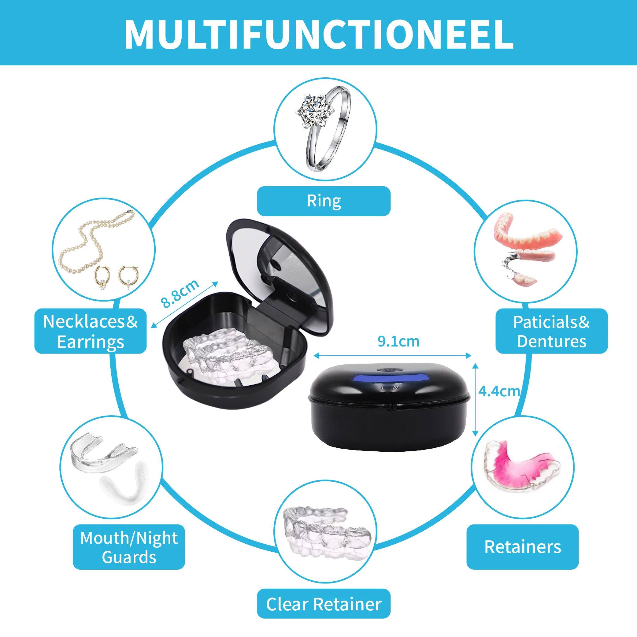 2023 New Uv Light Custom Aligner Dental Plastic Black Orthodontic Retainer Case With Mirror