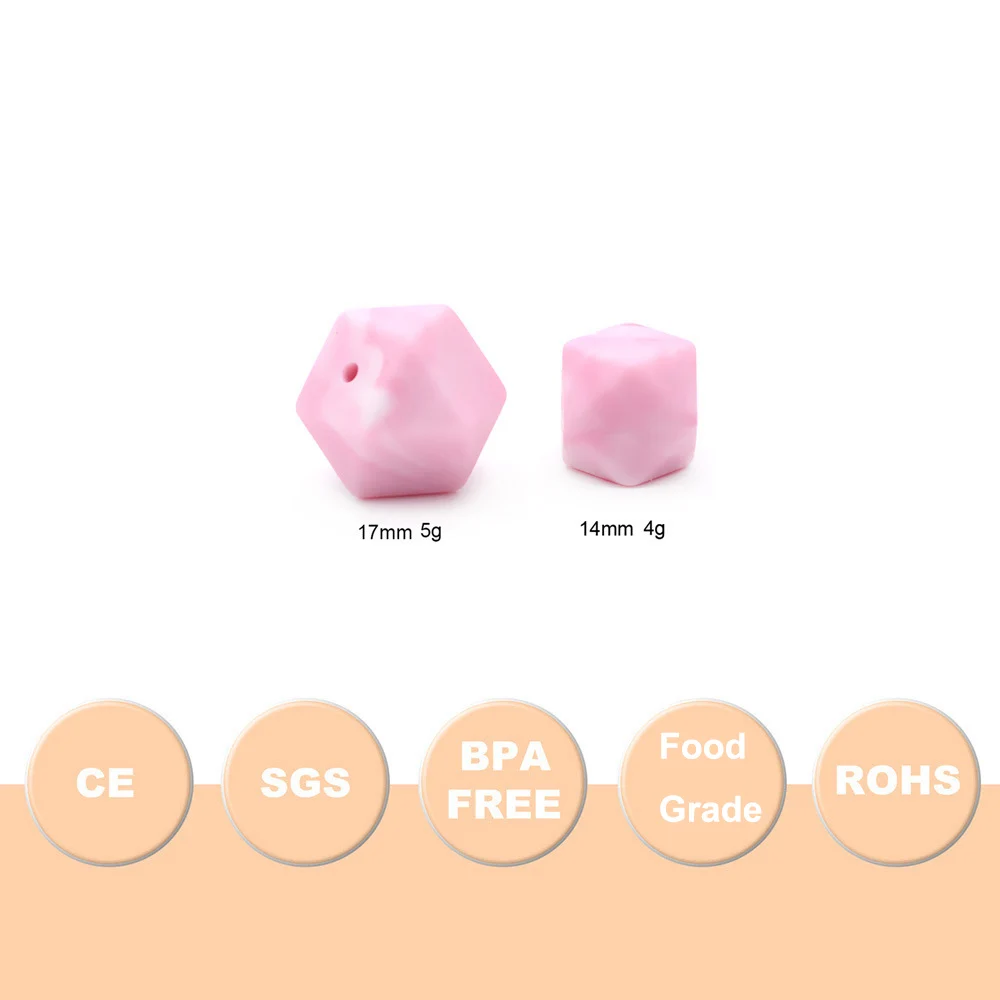 Hot Selling Eco-friendly Safety Chewable Silicone Beads Silicone Hexagon Bead 17mm For Baby Teething DIY Jewelry Making