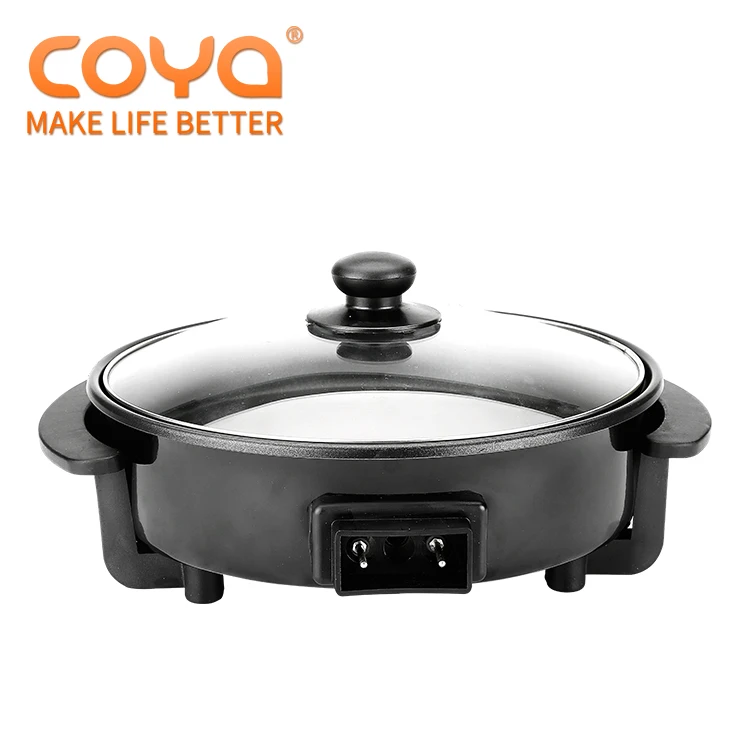 Auto Roasting Electric Frying Pan Cooker Whole Glass Lid Electric Pizza Pan