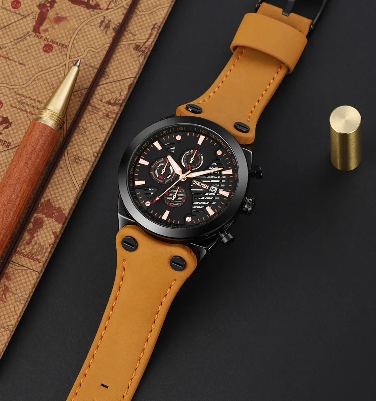 Latest Skmei 9282 Leisure Leather Bracelets Wristwatches Relojes Hombre Montre Luxurious Men Quartz Watches