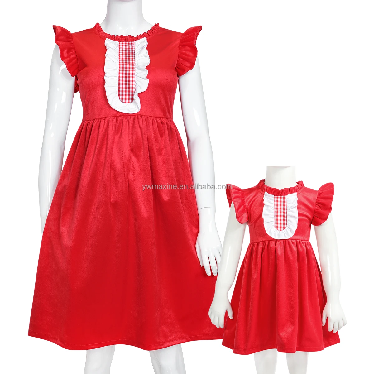 Winter Children Clothes Christmas Velvet Dress for Kids Flying Sleeve Baby Girls New Year Party Dresses