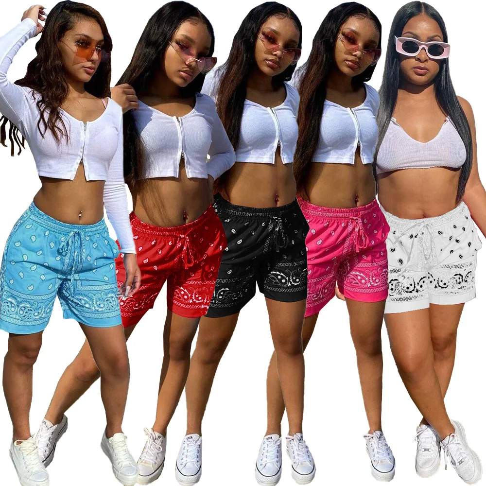 wholesale loose paisley printed pockets hip hop fashion beach bandana shorts sweatpants bike for women