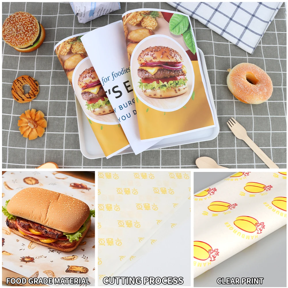 custom biodegradable recyclable disposable resistant food grade packaging greaseproof paper for burger wrapping