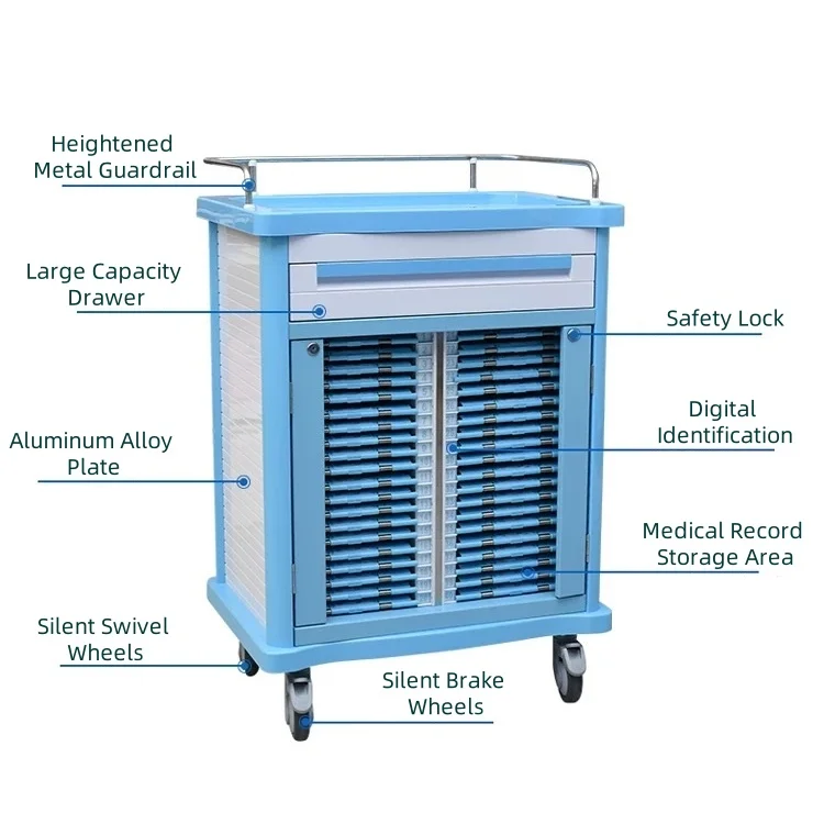 ABS Hospital Medical Record Cart Trolley Moveable Patient File Cart for Doctors Nurses Quality Hospital Furniture Medical Cart