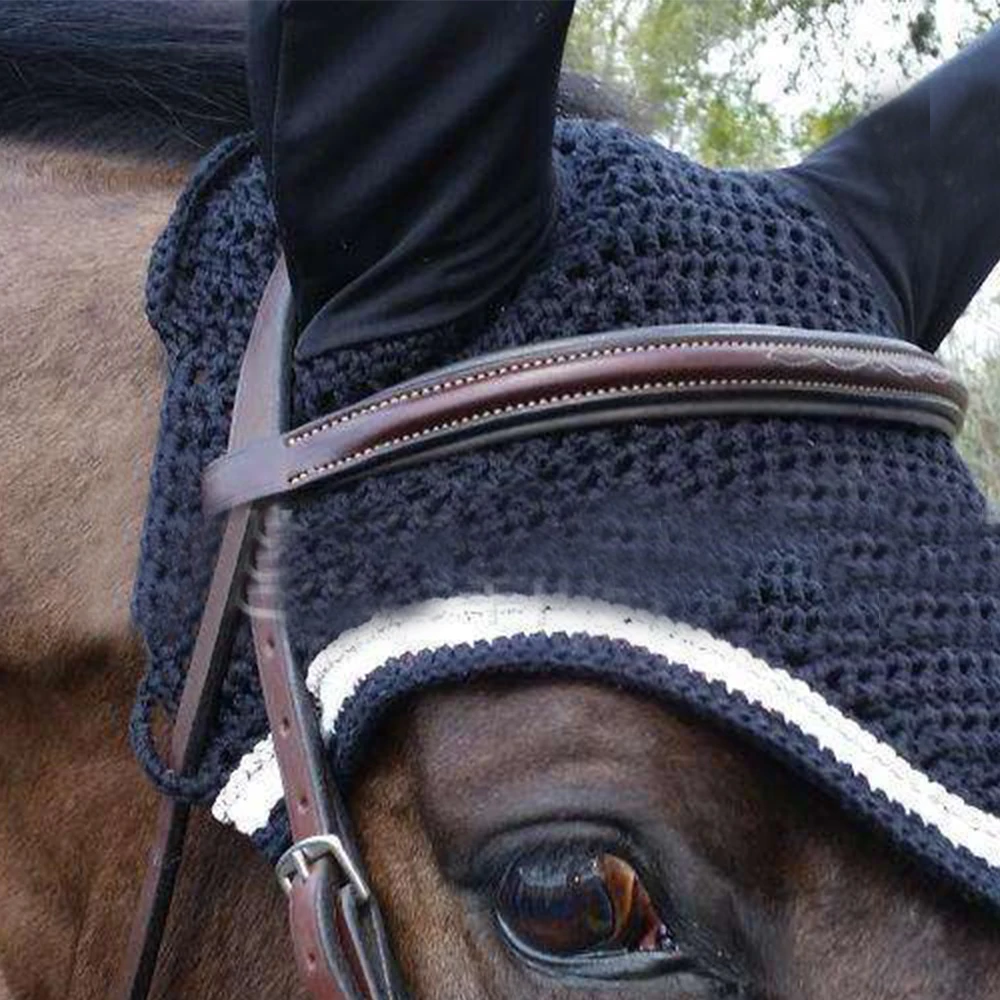 Horse products accessories Custom design cotton horse hood with ear bonnet Breathable mesh horse ear bonnet