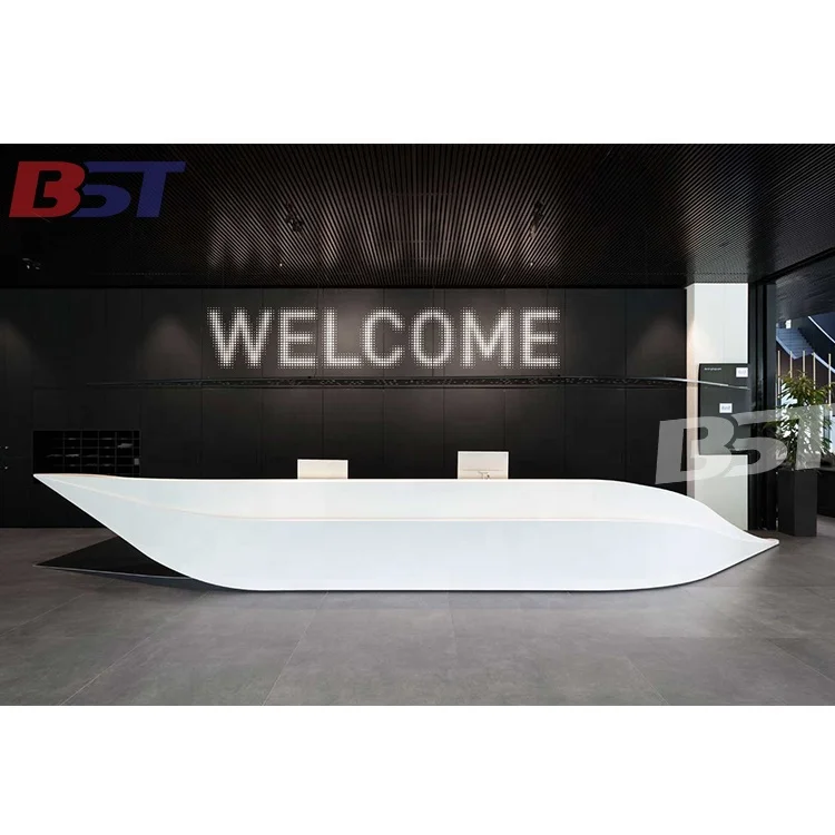 Unique Design White Marble Curved Hotel Reception Counter Commercial Used