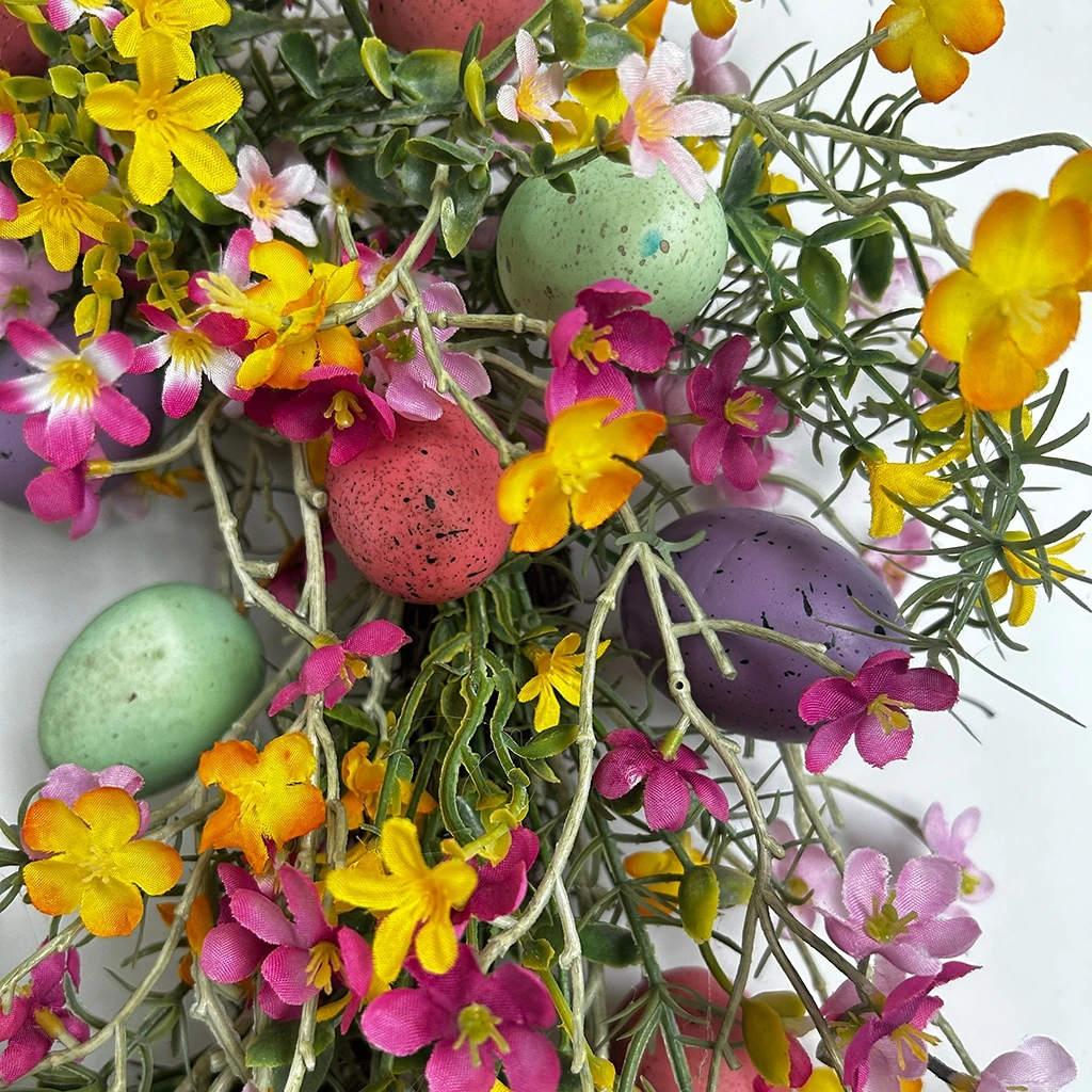 Artificial Egg Wreath Front Door Easter Door Wreath Spring Wreath with Pastel Eggs Mixed Twigs for Easter Decorations