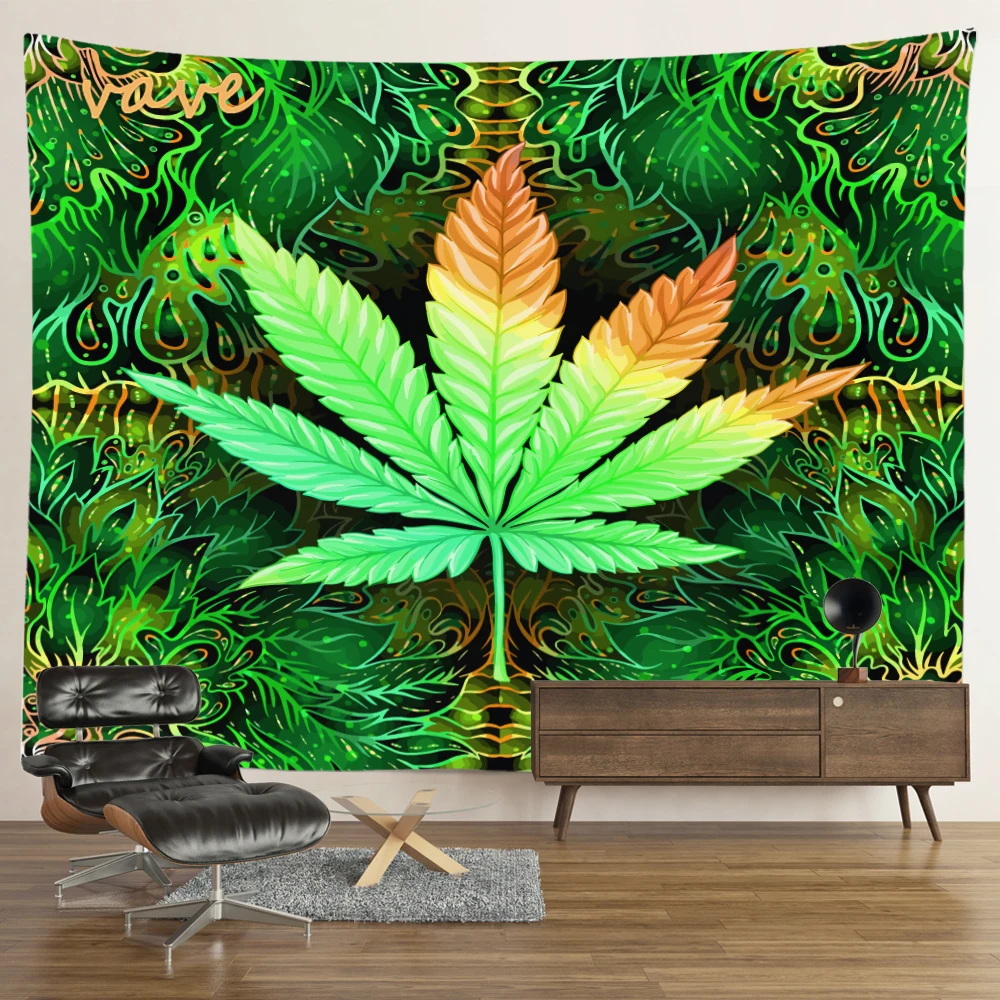 3D Printing Hemp Leaf Wall Hanging Bedroom Tapestry Background Gossip Tapestries Hippie Wall Rugs Dorm Decor Tapestry Room Decor